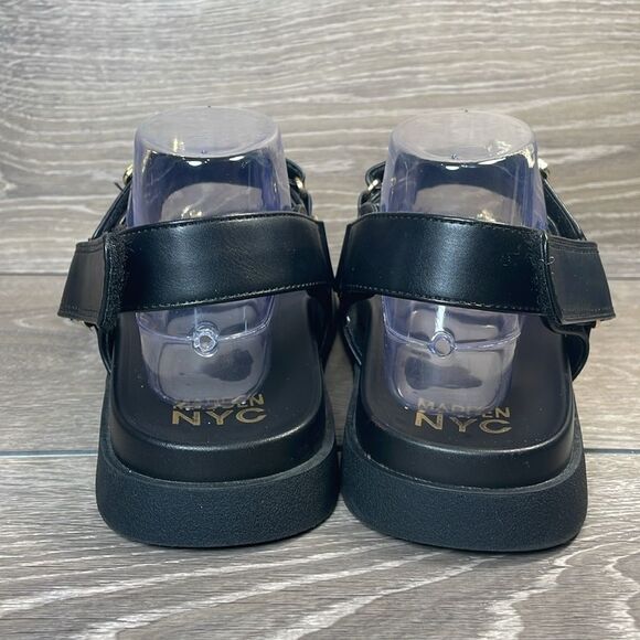 Steve Madden NYC Women’s Sz 9 Double Buckle Black Hook & Loop Slingback Sandals - Picture 4 of 11